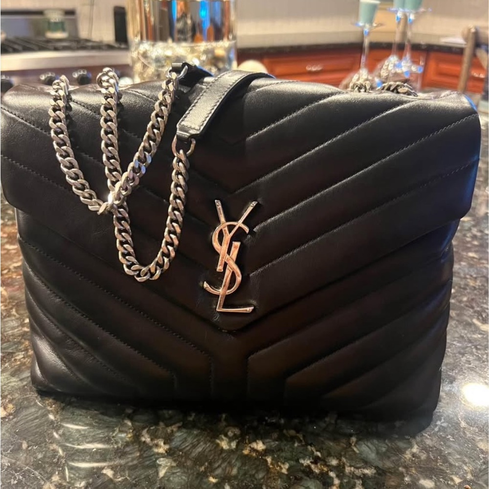 Yves Saint Laurent Black Chevron Shoulder Bag